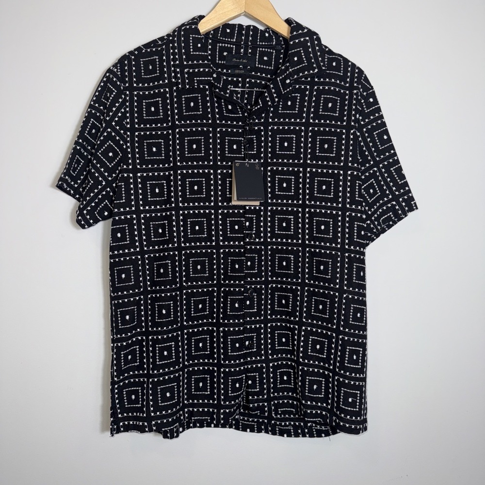 Porter &‎ Ash Luxury Essentials Textured Lined Blend Button Up Shirt Sz M Black